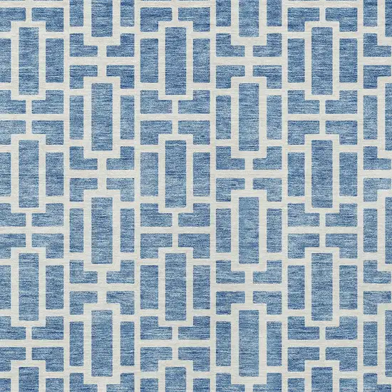 Denim Blue And Ivory Geometric Washable Indoor Outdoor Area Rug Photo 7