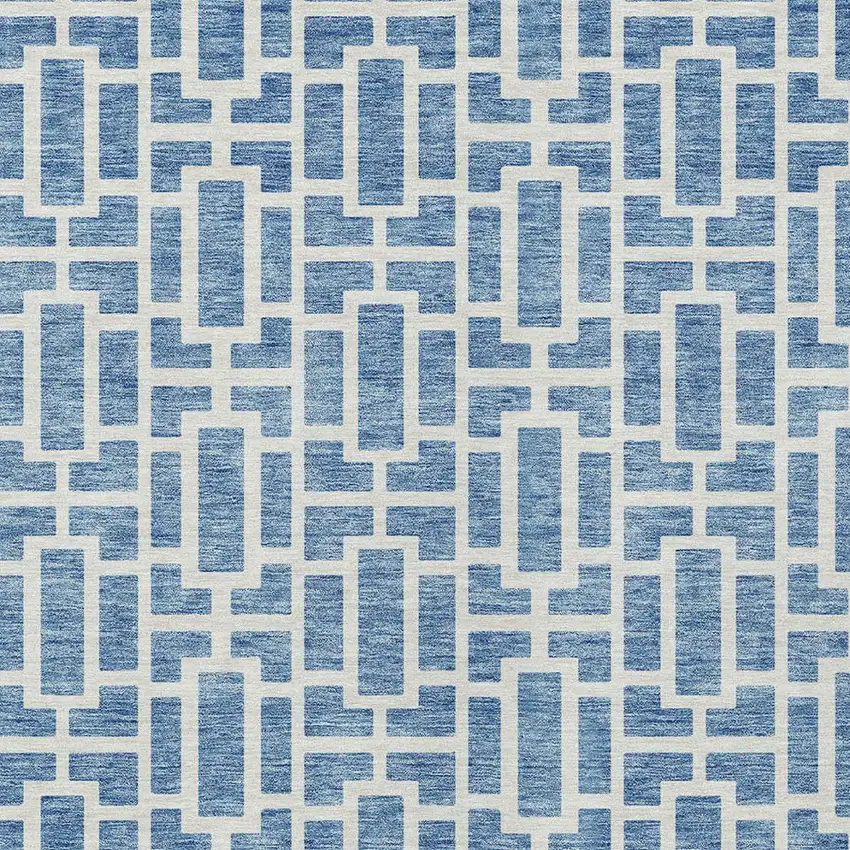 Denim Blue And Ivory Geometric Washable Indoor Outdoor Area Rug Photo 7