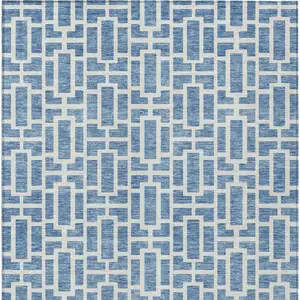 Photo of Denim Blue And Ivory Geometric Washable Indoor Outdoor Area Rug