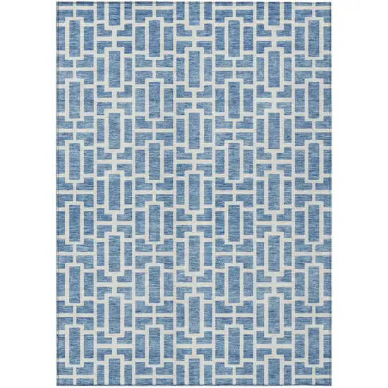 Denim Blue And Ivory Geometric Washable Indoor Outdoor Area Rug Photo 2