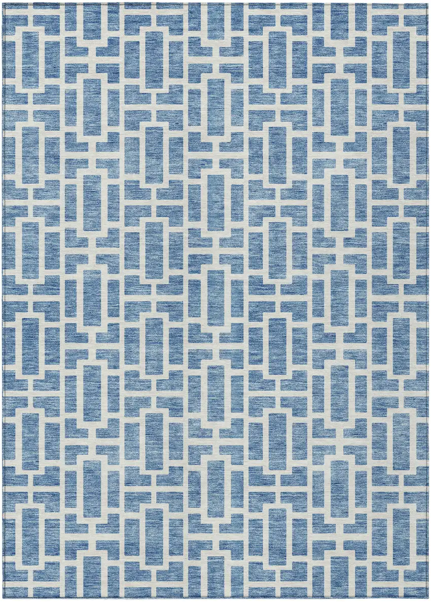 Denim Blue And Ivory Geometric Washable Indoor Outdoor Area Rug Photo 2