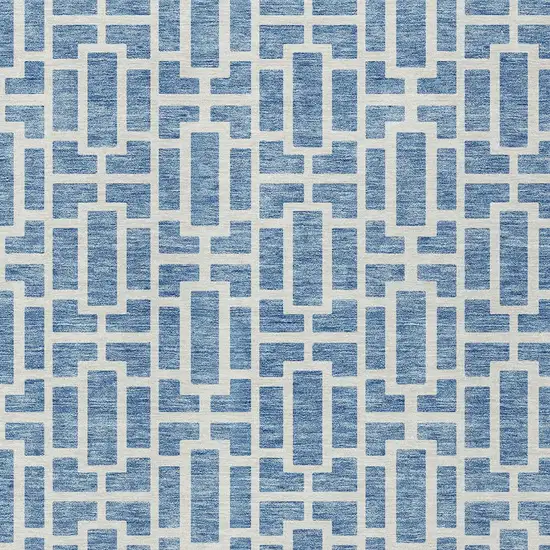 Denim Blue And Ivory Geometric Washable Indoor Outdoor Area Rug Photo 6
