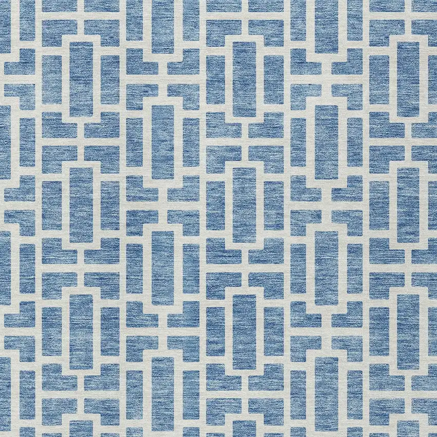 Denim Blue And Ivory Geometric Washable Indoor Outdoor Area Rug Photo 6