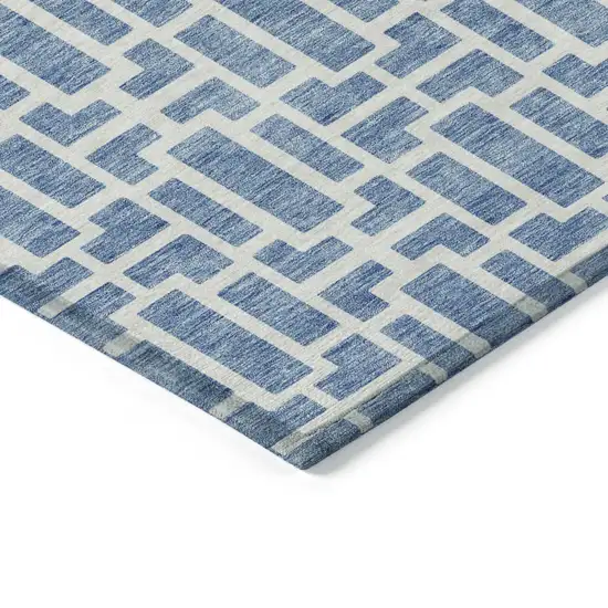 Denim Blue And Ivory Geometric Washable Indoor Outdoor Area Rug Photo 5