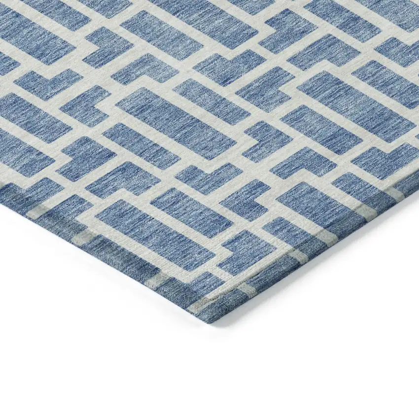 Denim Blue And Ivory Geometric Washable Indoor Outdoor Area Rug Photo 5