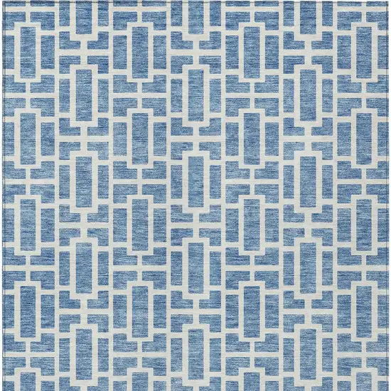 Denim Blue And Ivory Geometric Washable Indoor Outdoor Area Rug Photo 6