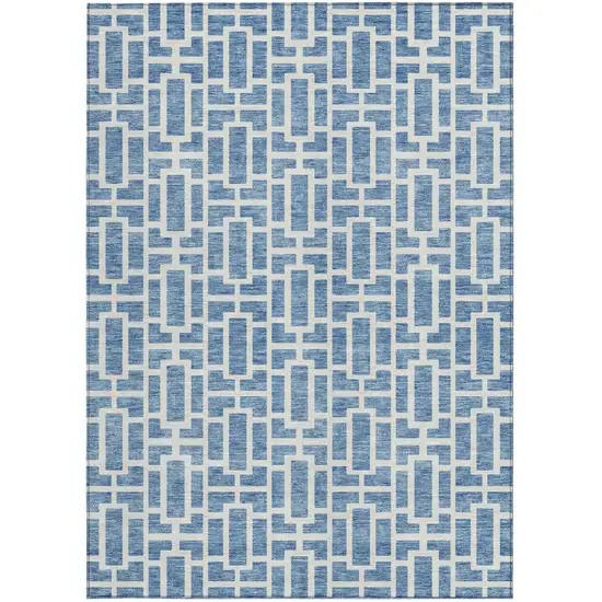 Denim Blue And Ivory Geometric Washable Indoor Outdoor Area Rug Photo 7