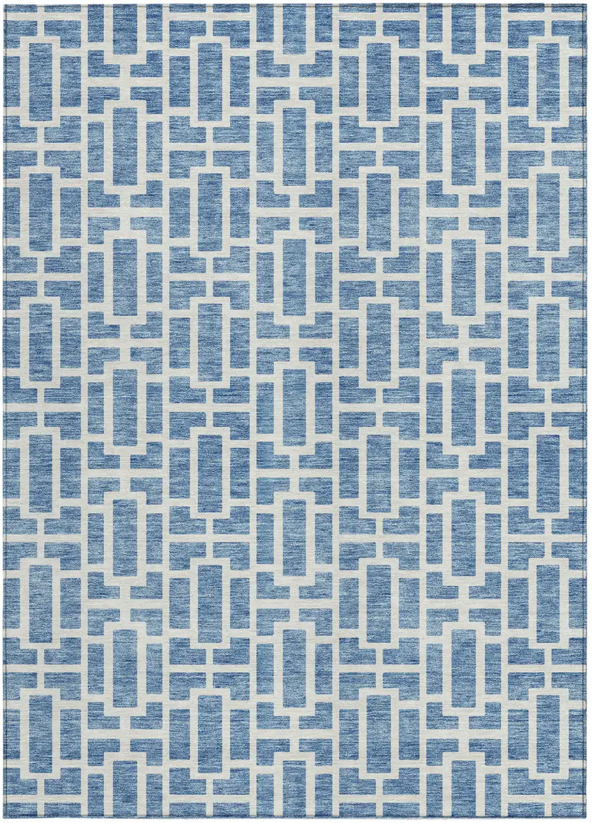 Denim Blue And Ivory Geometric Washable Indoor Outdoor Area Rug Photo 7
