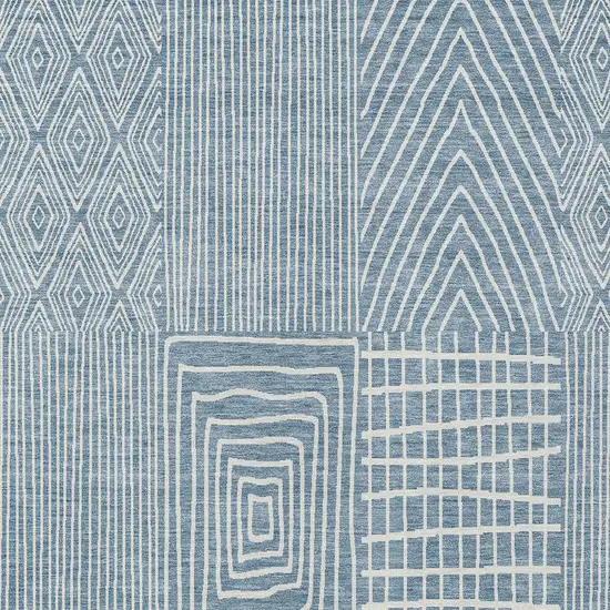 Denim Blue And Ivory Geometric Washable Indoor Outdoor Area Rug Photo 5