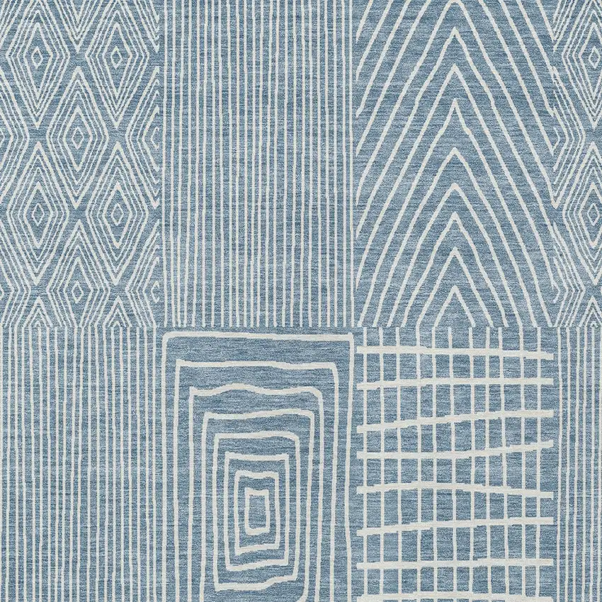 Denim Blue And Ivory Geometric Washable Indoor Outdoor Area Rug Photo 5