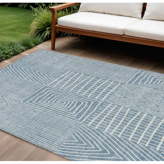 Denim Blue And Ivory Geometric Washable Indoor Outdoor Area Rug Photo 1