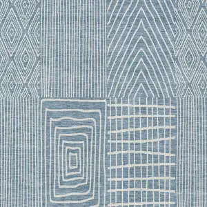 Photo of Denim Blue And Ivory Geometric Washable Indoor Outdoor Area Rug