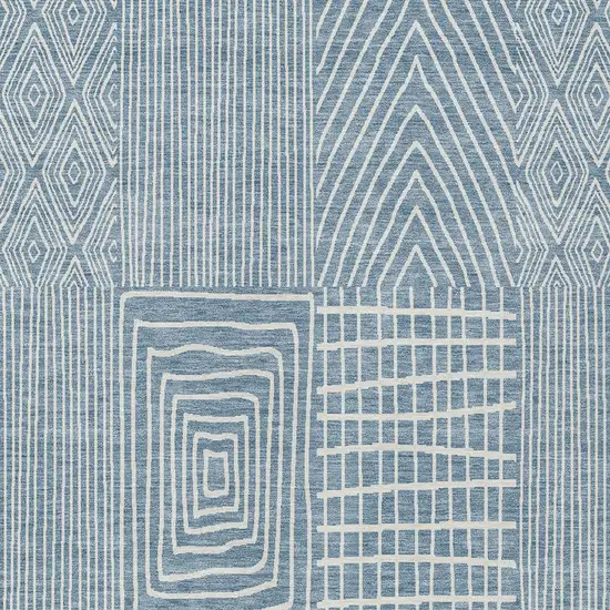 Denim Blue And Ivory Geometric Washable Indoor Outdoor Area Rug Photo 5