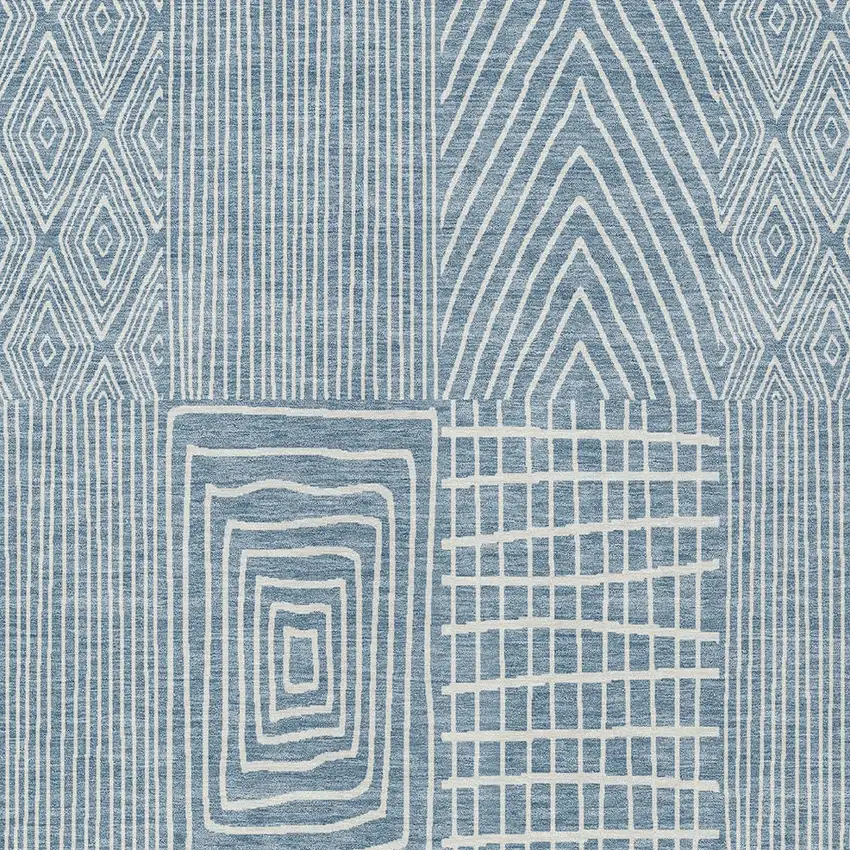 Denim Blue And Ivory Geometric Washable Indoor Outdoor Area Rug Photo 5