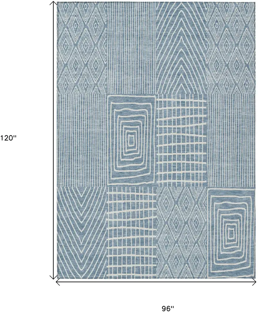 Denim Blue And Ivory Geometric Washable Indoor Outdoor Area Rug Photo 3