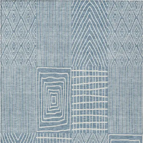 Denim Blue And Ivory Geometric Washable Indoor Outdoor Area Rug Photo 6