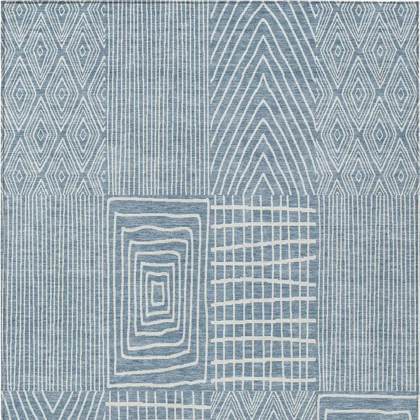 Denim Blue And Ivory Geometric Washable Indoor Outdoor Area Rug Photo 6