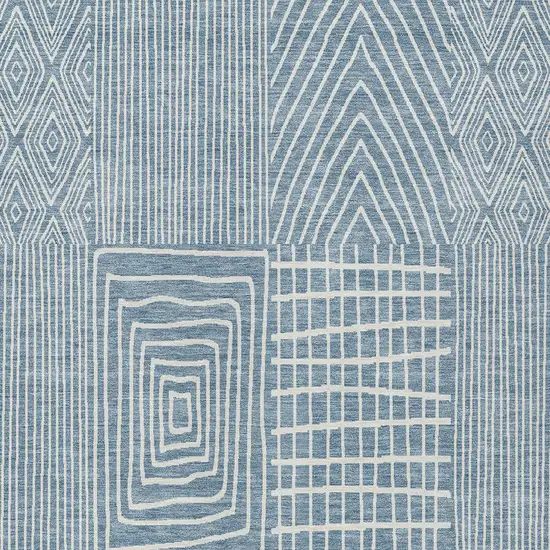 Denim Blue And Ivory Geometric Washable Indoor Outdoor Area Rug Photo 4