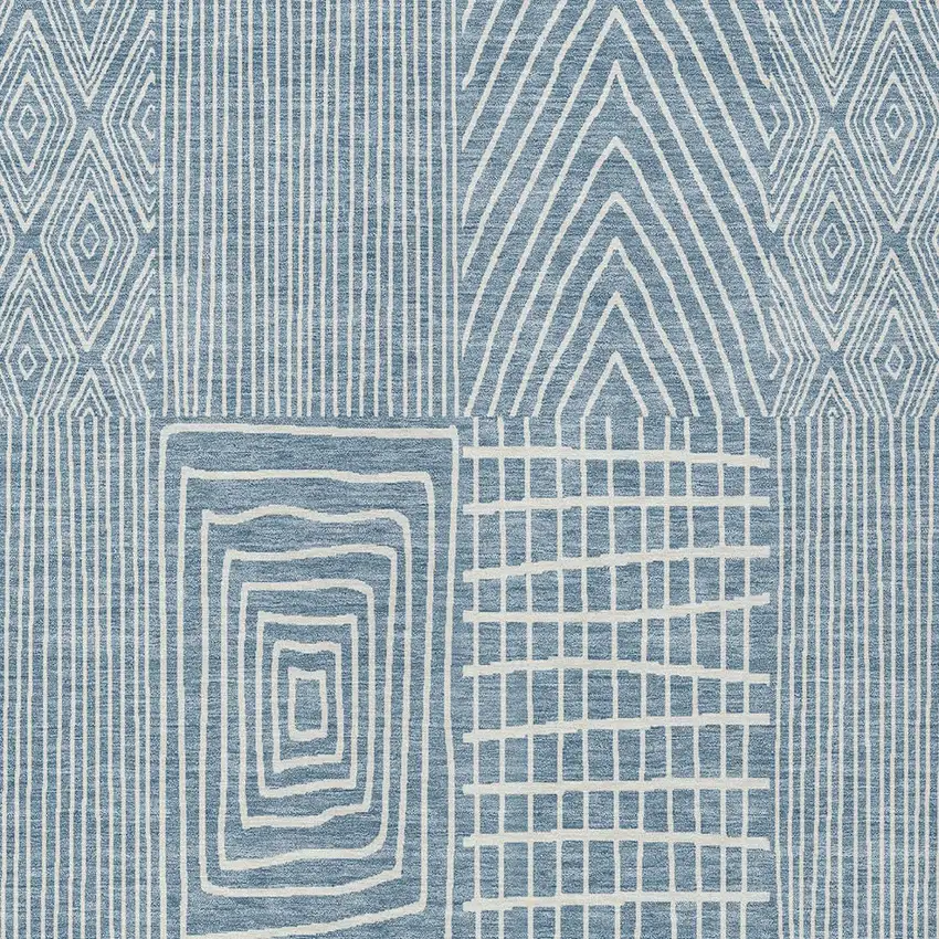 Denim Blue And Ivory Geometric Washable Indoor Outdoor Area Rug Photo 4