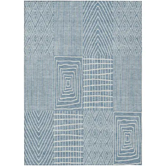 Denim Blue And Ivory Geometric Washable Indoor Outdoor Area Rug Photo 2