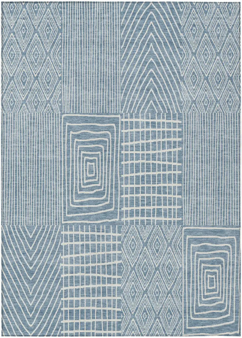 Denim Blue And Ivory Geometric Washable Indoor Outdoor Area Rug Photo 2