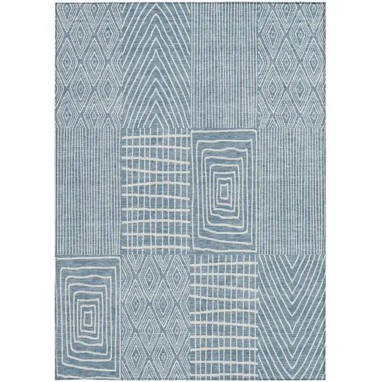 Denim Blue And Ivory Geometric Washable Indoor Outdoor Area Rug Photo 6