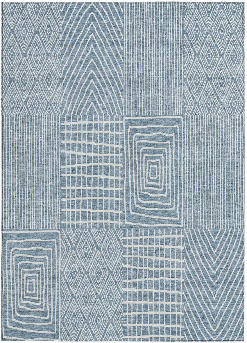 Denim Blue And Ivory Geometric Washable Indoor Outdoor Area Rug Photo 6
