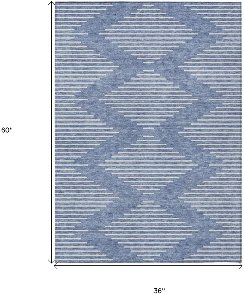 Denim Blue And Ivory Geometric Washable Indoor Outdoor Area Rug Photo 3