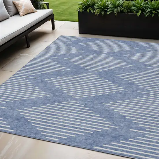 Denim Blue And Ivory Geometric Washable Indoor Outdoor Area Rug Photo 1