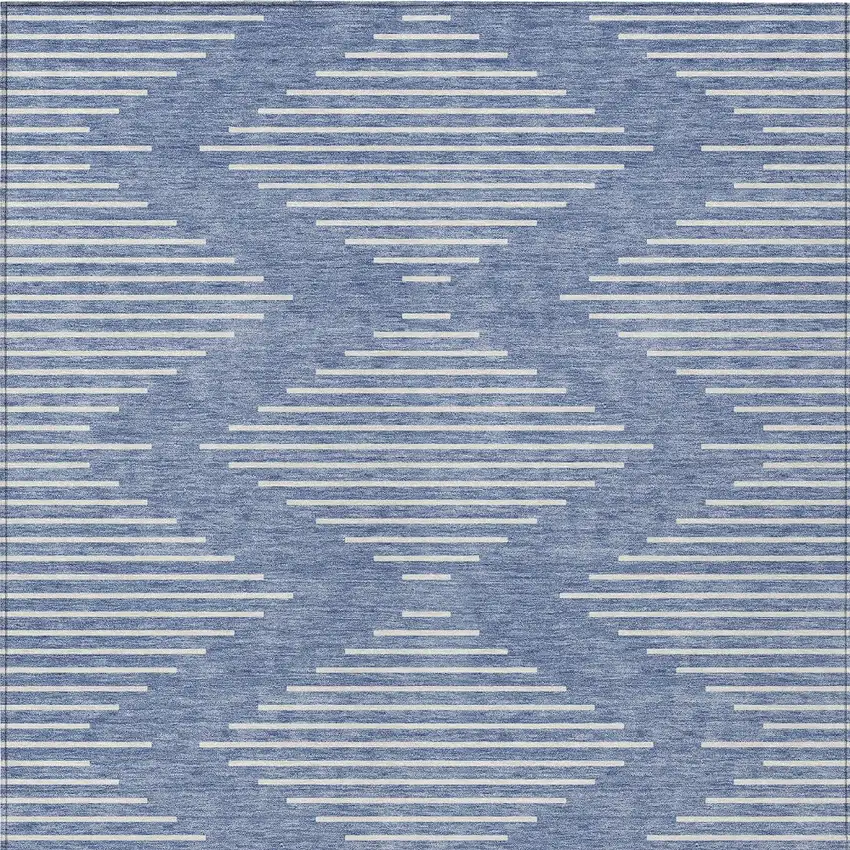 Denim Blue And Ivory Geometric Washable Indoor Outdoor Area Rug Photo 6