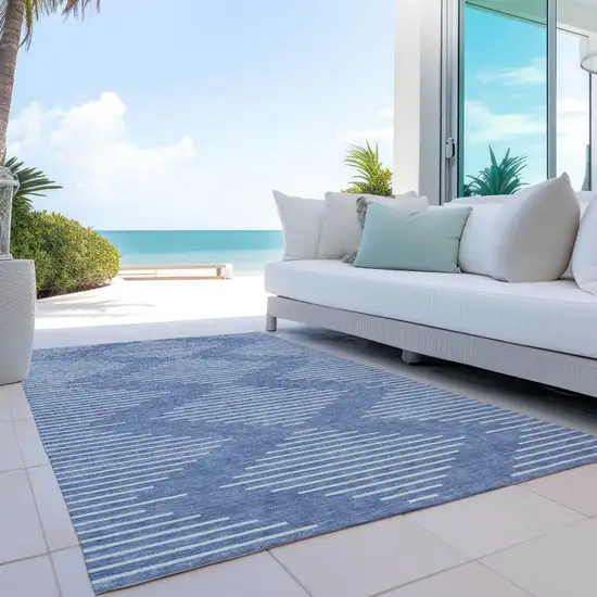 Denim Blue And Ivory Geometric Washable Indoor Outdoor Area Rug Photo 9