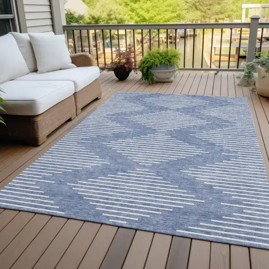 Denim Blue And Ivory Geometric Washable Indoor Outdoor Area Rug Photo 7