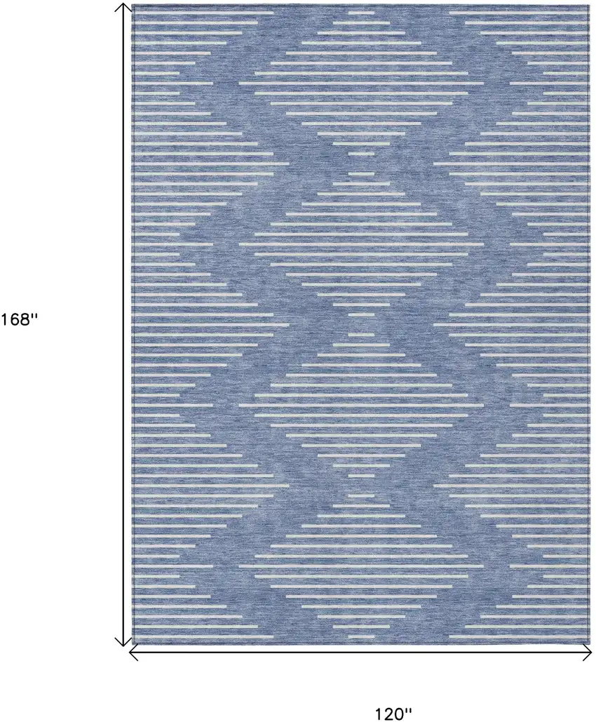 Denim Blue And Ivory Geometric Washable Indoor Outdoor Area Rug Photo 3