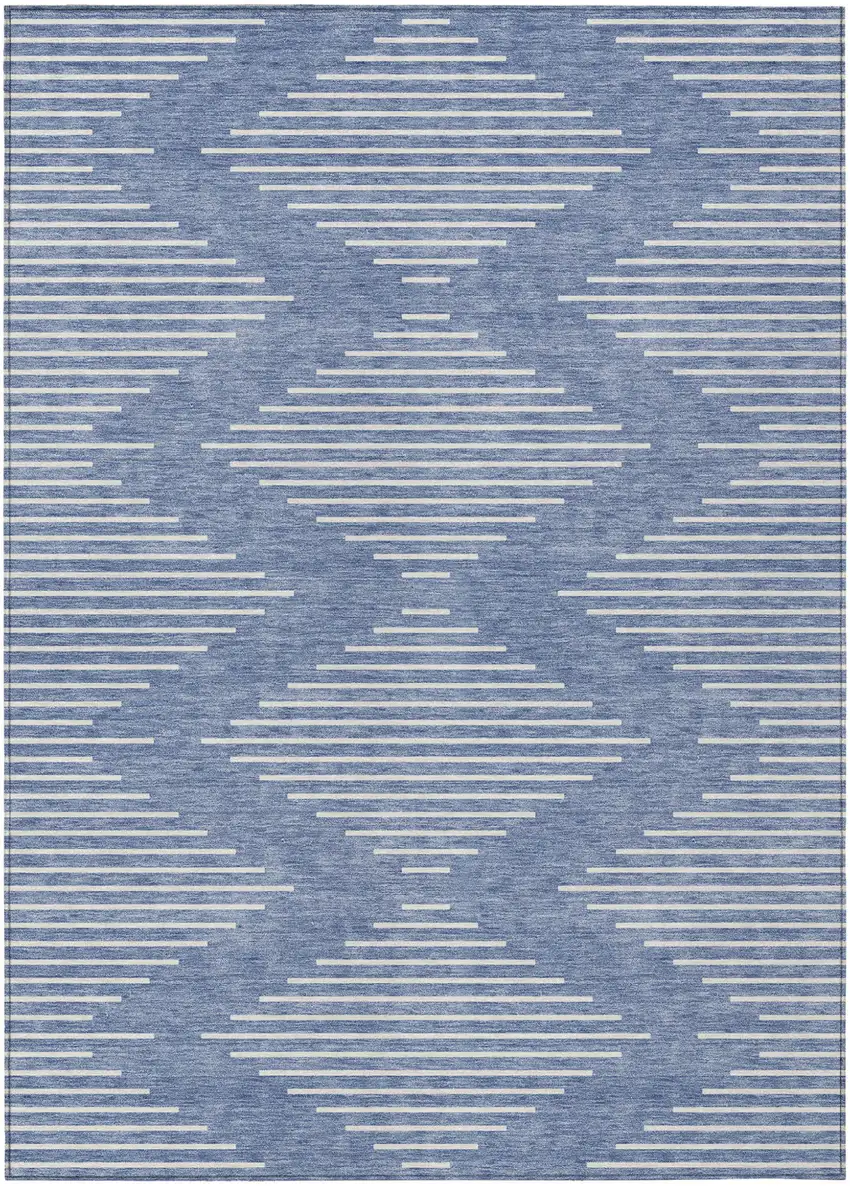 Denim Blue And Ivory Geometric Washable Indoor Outdoor Area Rug Photo 2