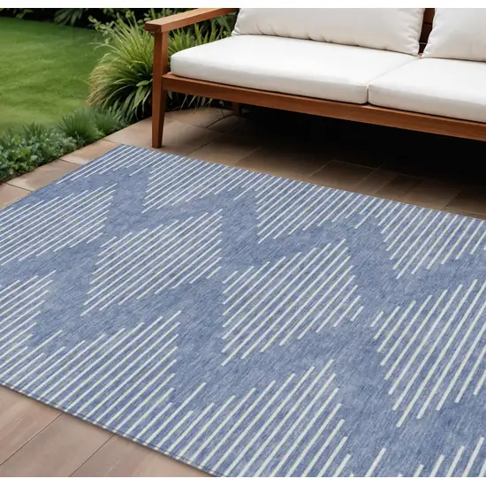 Denim Blue And Ivory Geometric Washable Indoor Outdoor Area Rug Photo 1