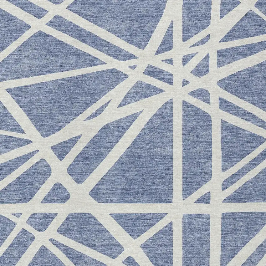 Denim Blue And Ivory Geometric Washable Indoor Outdoor Area Rug Photo 6
