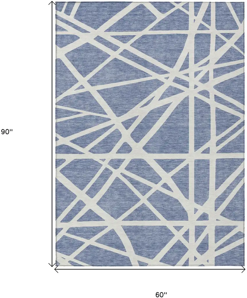 Denim Blue And Ivory Geometric Washable Indoor Outdoor Area Rug Photo 3