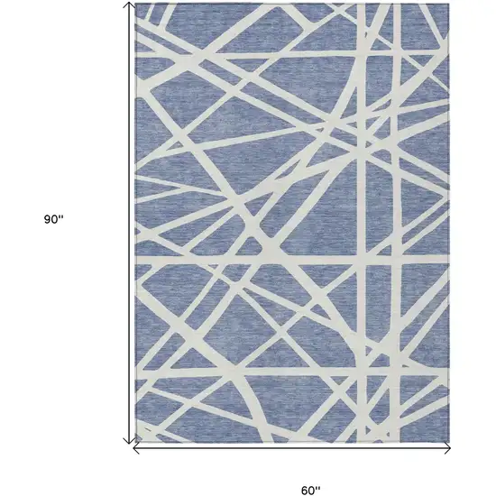 Denim Blue And Ivory Geometric Washable Indoor Outdoor Area Rug Photo 3