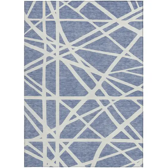Denim Blue And Ivory Geometric Washable Indoor Outdoor Area Rug Photo 7