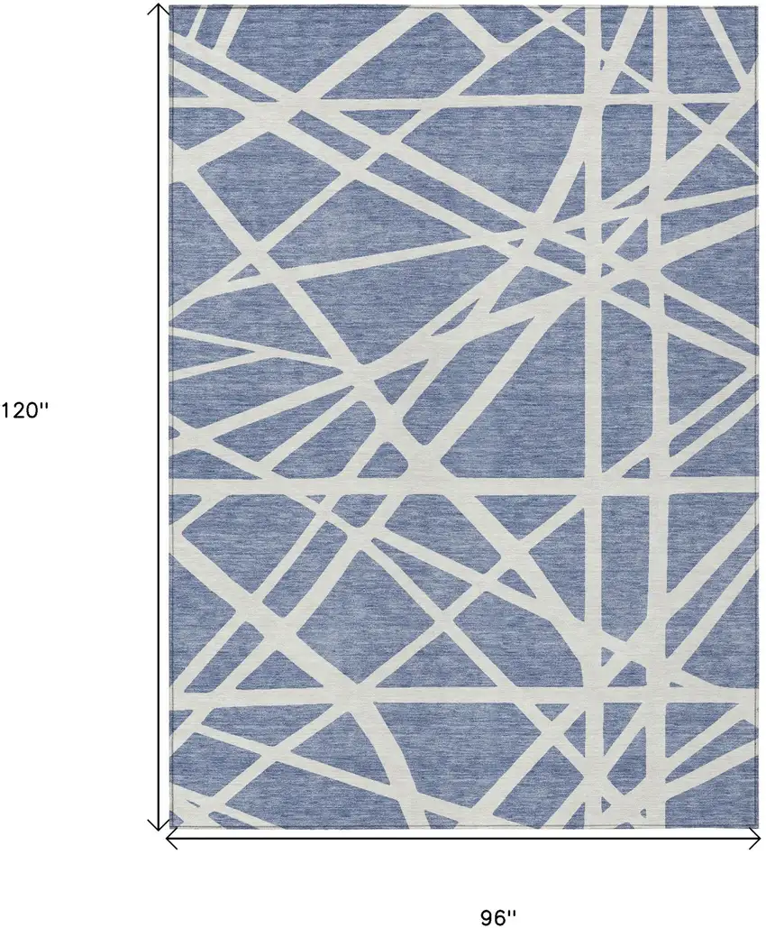 Denim Blue And Ivory Geometric Washable Indoor Outdoor Area Rug Photo 3
