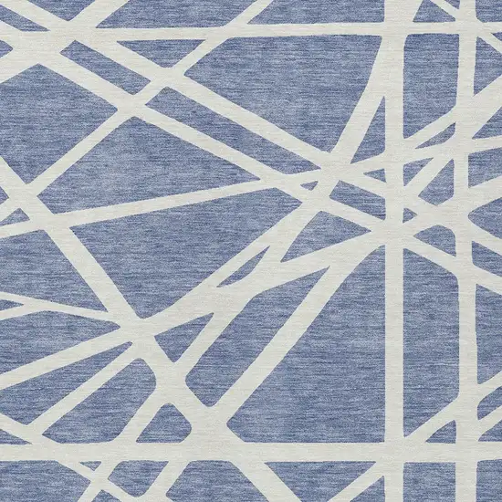 Denim Blue And Ivory Geometric Washable Indoor Outdoor Area Rug Photo 6