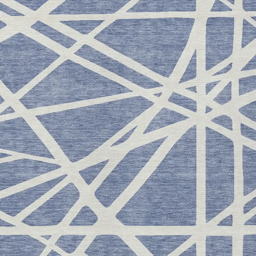 Denim Blue And Ivory Geometric Washable Indoor Outdoor Area Rug Photo 6