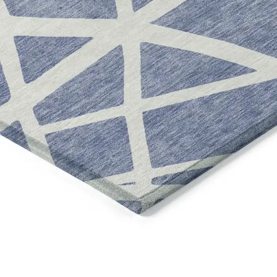 Denim Blue And Ivory Geometric Washable Indoor Outdoor Area Rug Photo 4