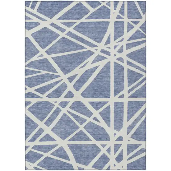 Denim Blue And Ivory Geometric Washable Indoor Outdoor Area Rug Photo 2