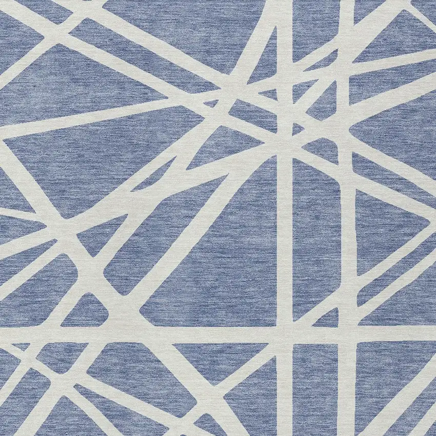 Denim Blue And Ivory Geometric Washable Indoor Outdoor Area Rug Photo 6
