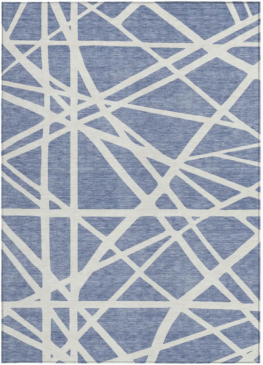 Denim Blue And Ivory Geometric Washable Indoor Outdoor Area Rug Photo 7