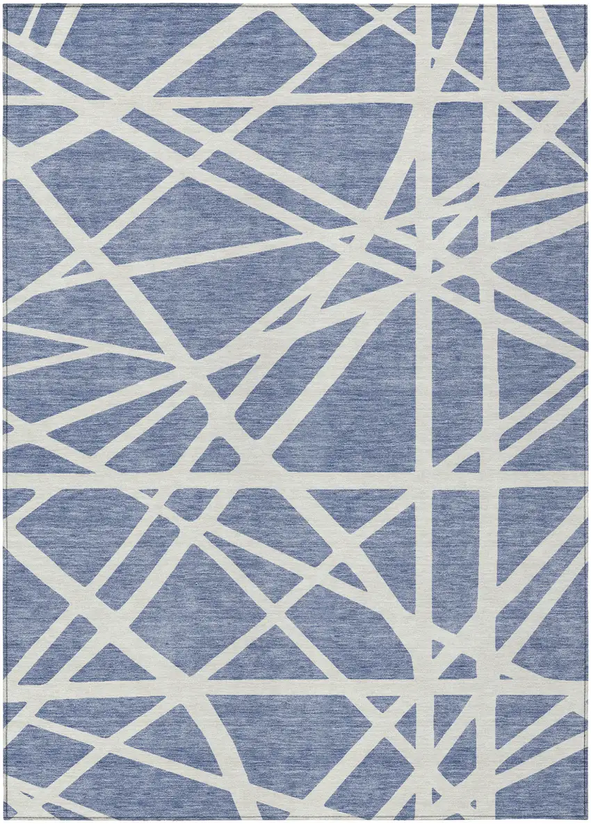 Denim Blue And Ivory Geometric Washable Indoor Outdoor Area Rug Photo 2