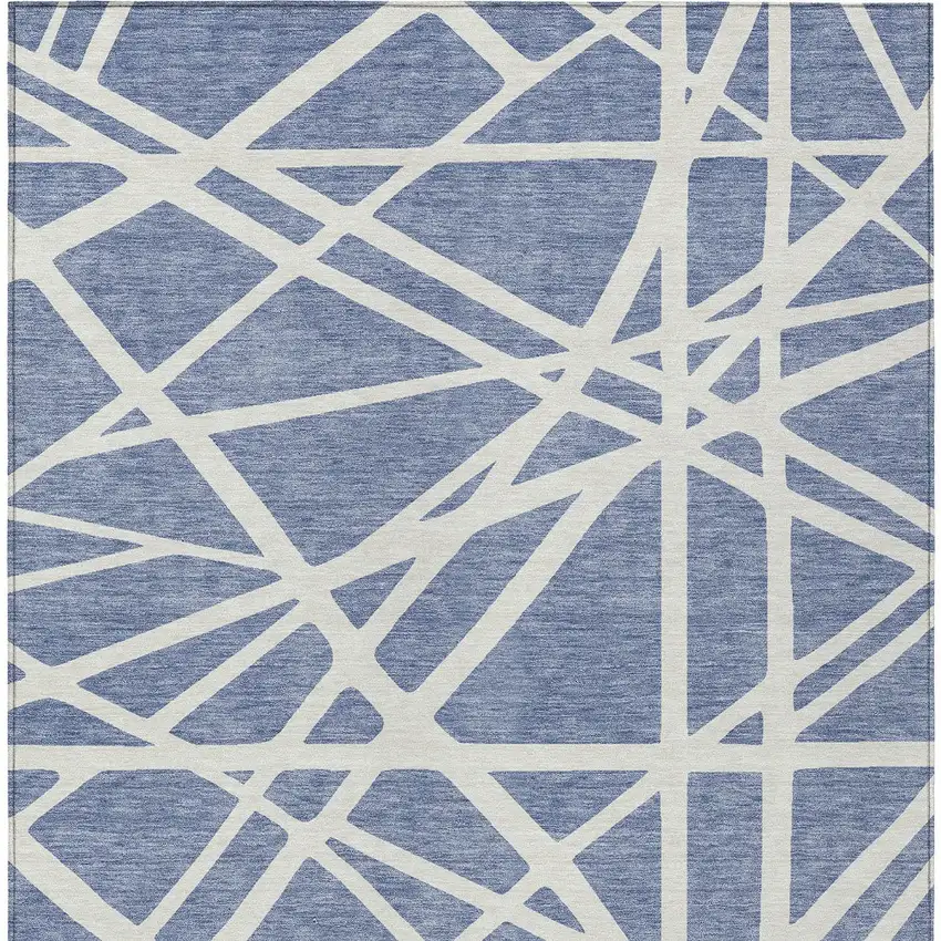 Denim Blue And Ivory Geometric Washable Indoor Outdoor Area Rug Photo 7