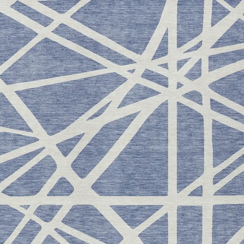 Denim Blue And Ivory Geometric Washable Indoor Outdoor Area Rug Photo 6