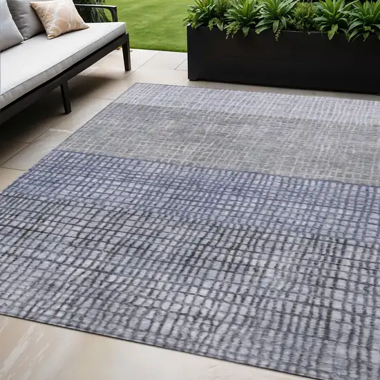 Denim Blue And Ivory Geometric Washable Indoor Outdoor Area Rug Photo 2